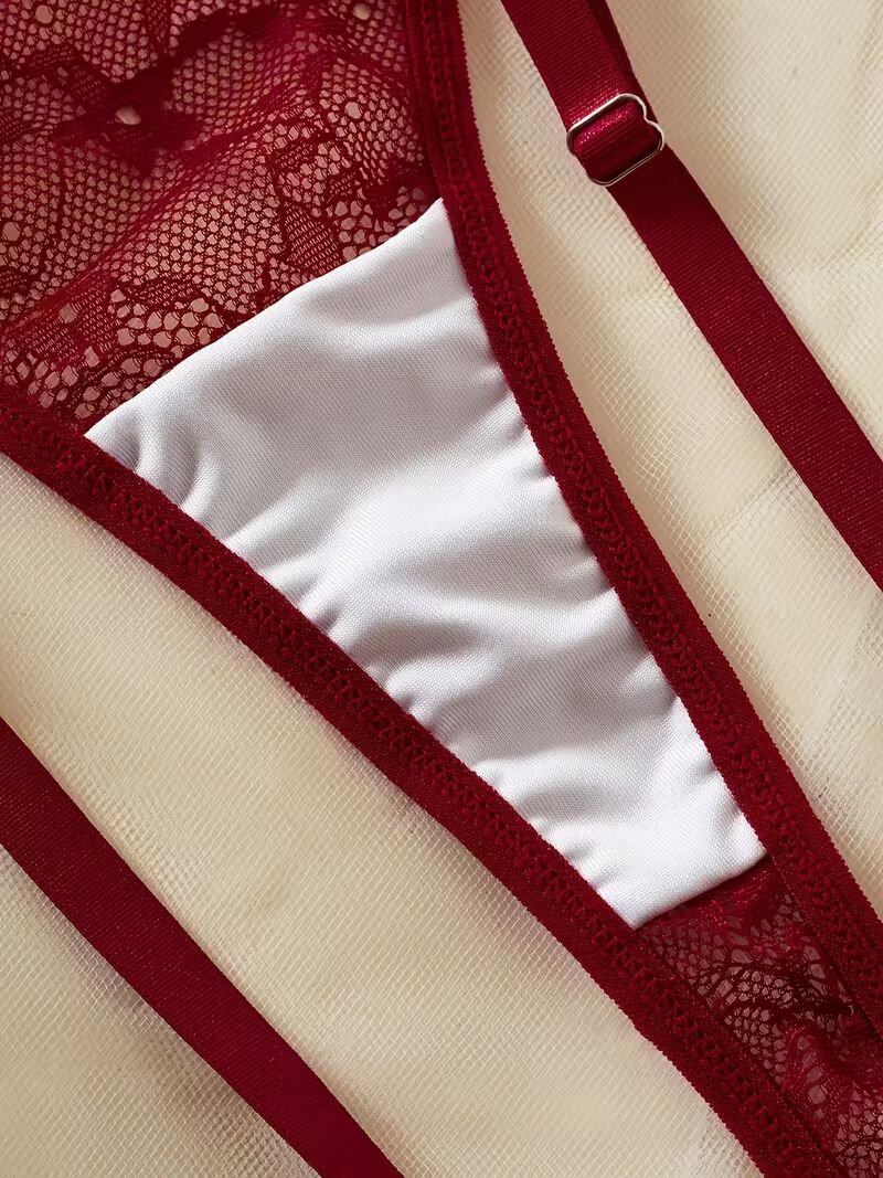 2pcs Women'S Sexy Lingerie Set -Medium Support, No Padding, Perfect for Adult,Seductive Clothing | Floral Lace Design (Crimson)