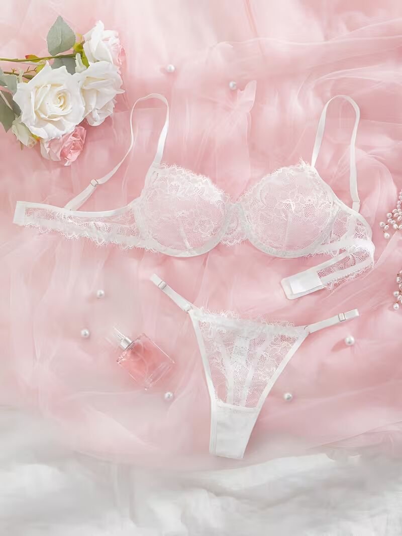 2pcs Women'S Sexy Lingerie Set -Medium Support, No Padding, Perfect for Adult,Seductive Clothing | Vivirasmi|Floral Lace Design(White)