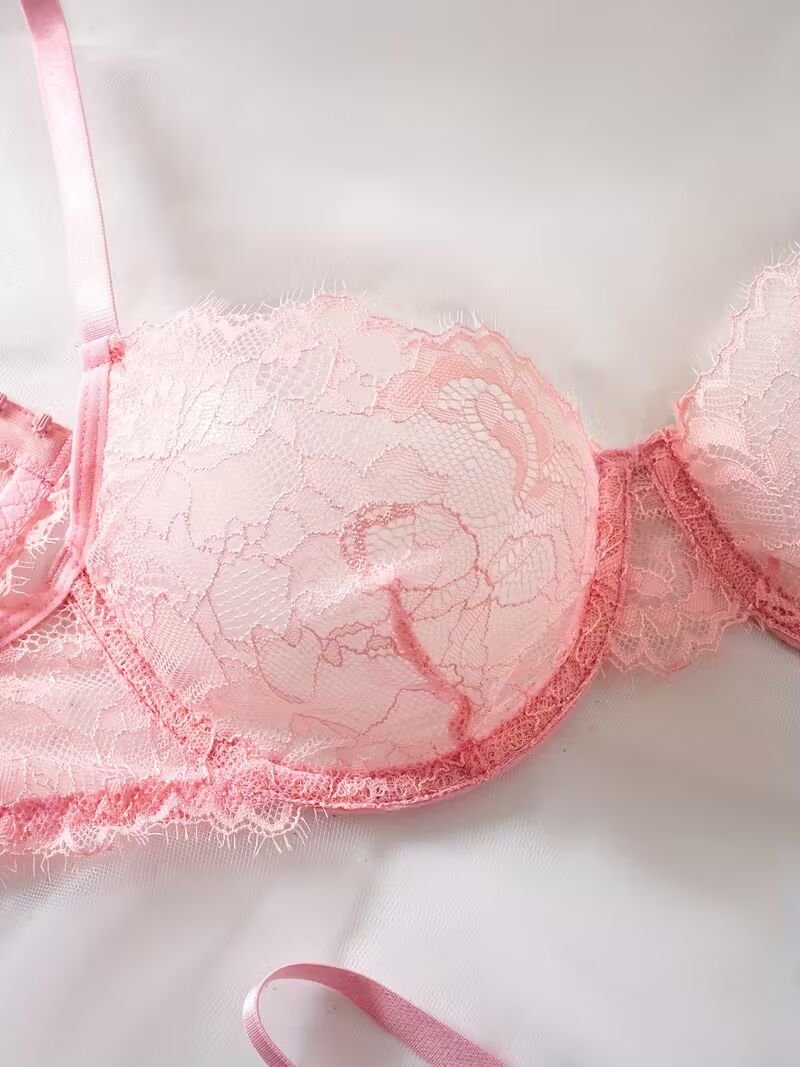 2pcs Women'S Sexy Lingerie Set -Medium Support, No Padding, Perfect for Adult,Seductive Clothing | Floral Lace Design (Pink)