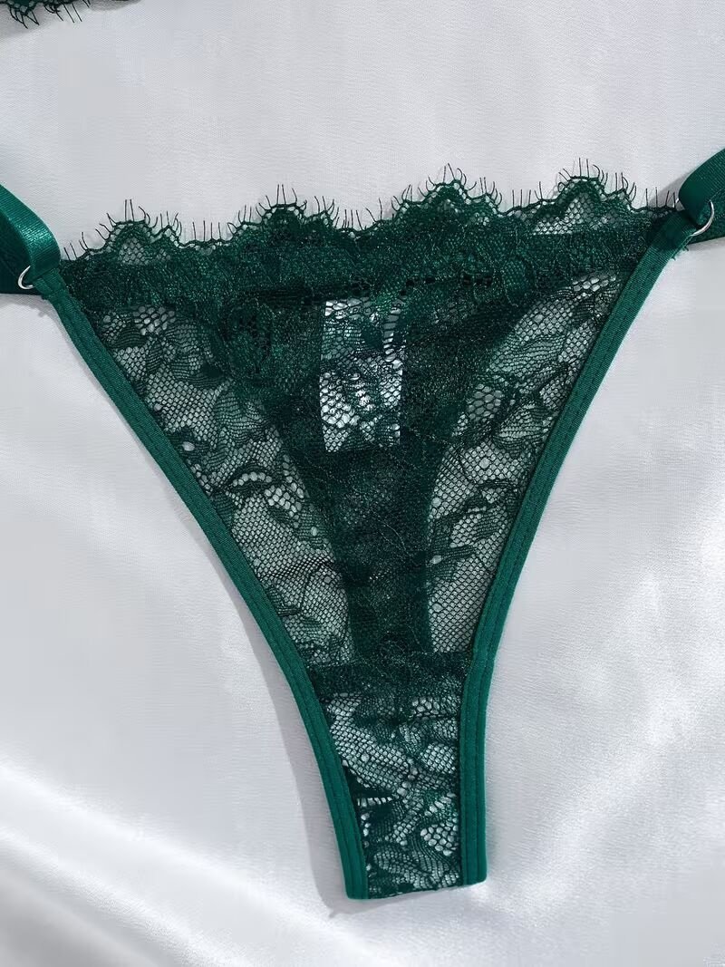 2pcs Women'S Sexy Lingerie Set -Medium Support, No Padding, Perfect for Adult,Seductive Clothing | Floral Lace Design (Green)