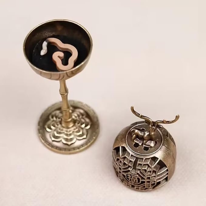 Elegant Metal Incense Burner, | Vivirasmi | Decorative Holder for Sticks & Cones, Ash Catcher for Home Fragrance, Bakhoor, Meditation & Aromatherapy