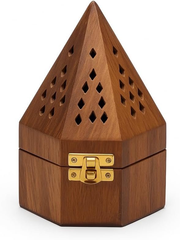Handcrafted Wooden Incense Cone Burner(18cm Height-Big)โPyramid Style Incense Box with Internal Metal Holder and Storage Drawer โ Decorative Aroma Diffuser for Home Meditation & Office Decor