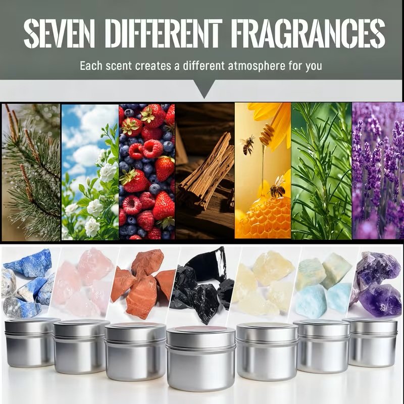 7-Chakra Scented Candle Set โ Soy Wax Aromatherapy Candles with Natural Healing Crystals, Pendant, and Gift Box
