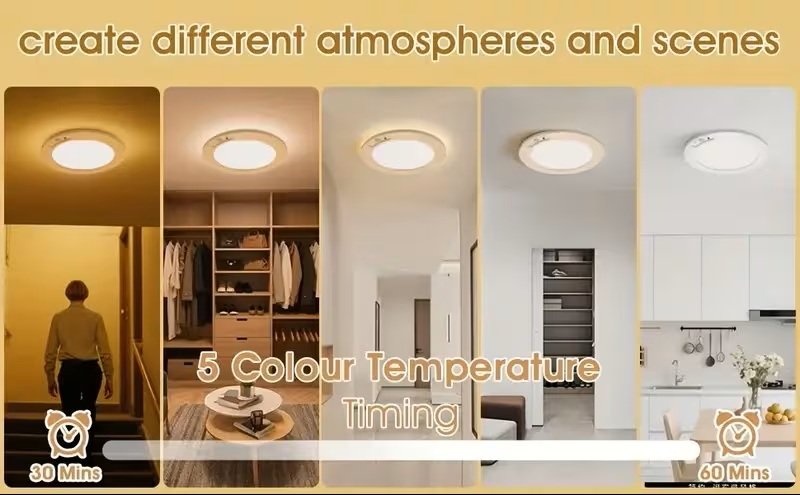 8000mAh Rechargeable LED Ceiling Light with Motion Sensor, Wireless Dimmable Close to Ceiling Lamp with Remote, 5 Color Temperatures, 3 Modes, Magnetic Drill-Free Install for Kitchen, Hallway, Closet,