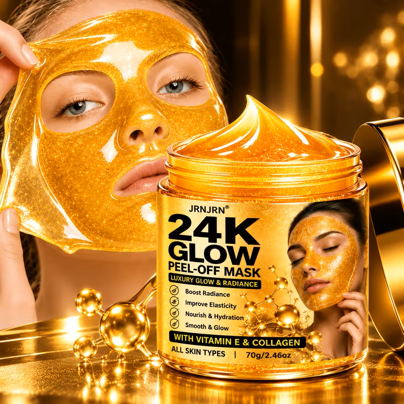 24K Gold Glow Peel-Off Face Mask โ Luxury Hydrating & Firming Gel Mask with Collagen, Vitamin E, Vitamin C & Turmeric Extract, Anti-Aging Brightening At-Home Spa Facial Treatment for All Skin Types, 7