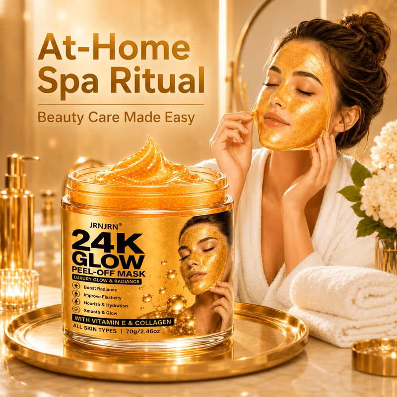 24K Gold Glow Peel-Off Face Mask โ Luxury Hydrating & Firming Gel Mask with Collagen, Vitamin E, Vitamin C & Turmeric Extract, Anti-Aging Brightening At-Home Spa Facial Treatment for All Skin Types, 7