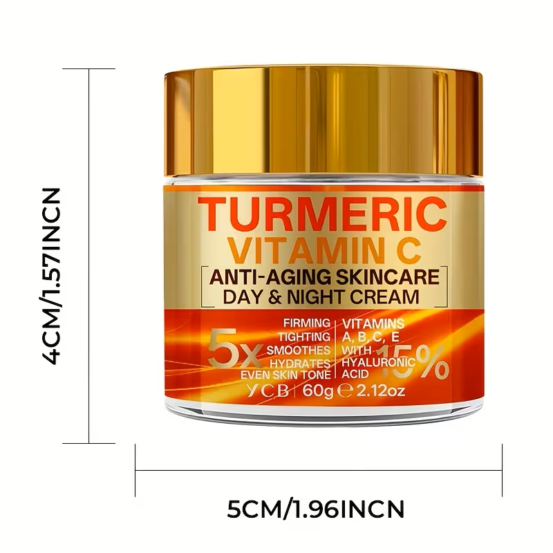 Turmeric & Vitamin C Anti-Aging Day & Night Face Cream โ 60g 5-in-1 Advanced Moisturizer with Retinol, Hyaluronic Acid, Collagen & Vitamin E, Firming, Lifting, Brightening & Smoothing Facial Skincare