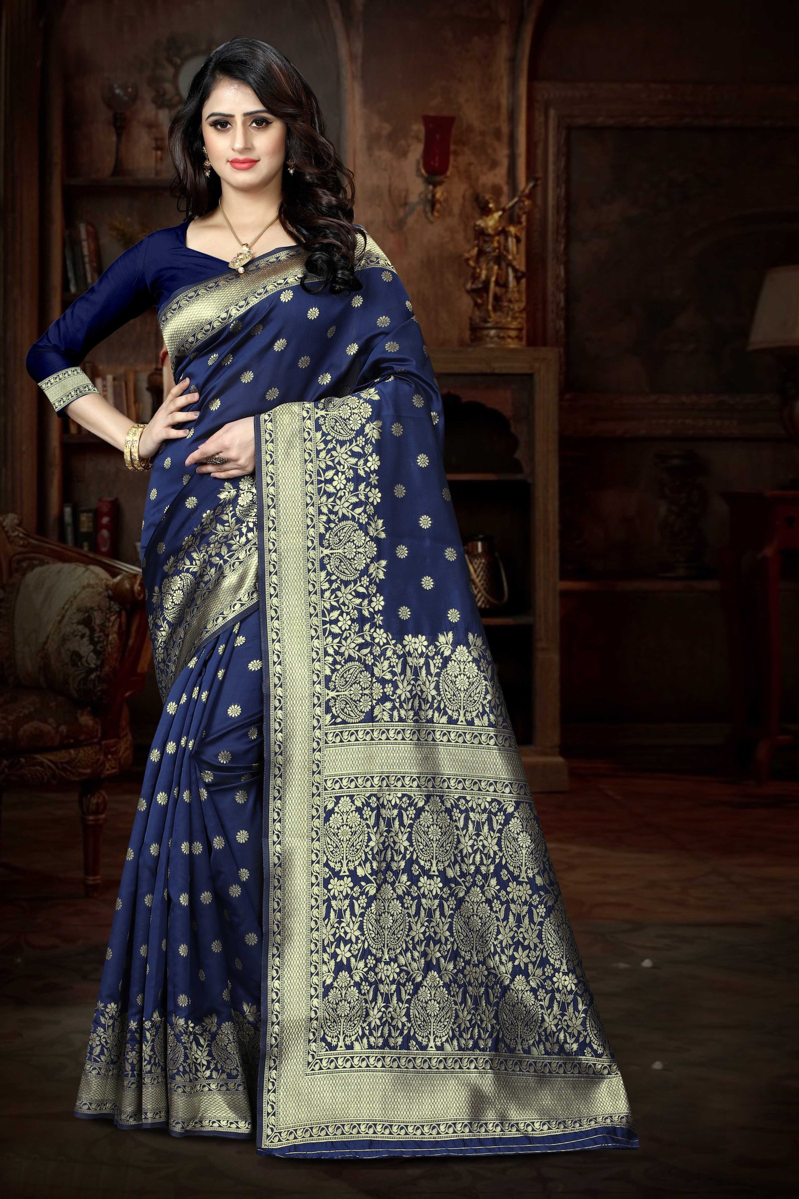 Banarasi Silk Saree Saree| Fall & Pico Stitched | Traditional Zari Weaving & Rich Pallu