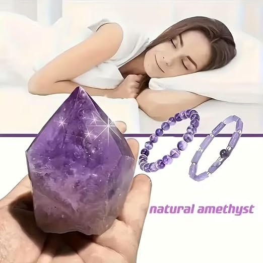 2PC Genuine Natural Stone Crystal Bracelets | Healing Energy Gemstone Beads (Amethyst, Tiger Eye, Rose Quartz, Agate, Citrine) | Unisex Stress Relief & Good Luck Jewelry Gift (2PC Amethyst)