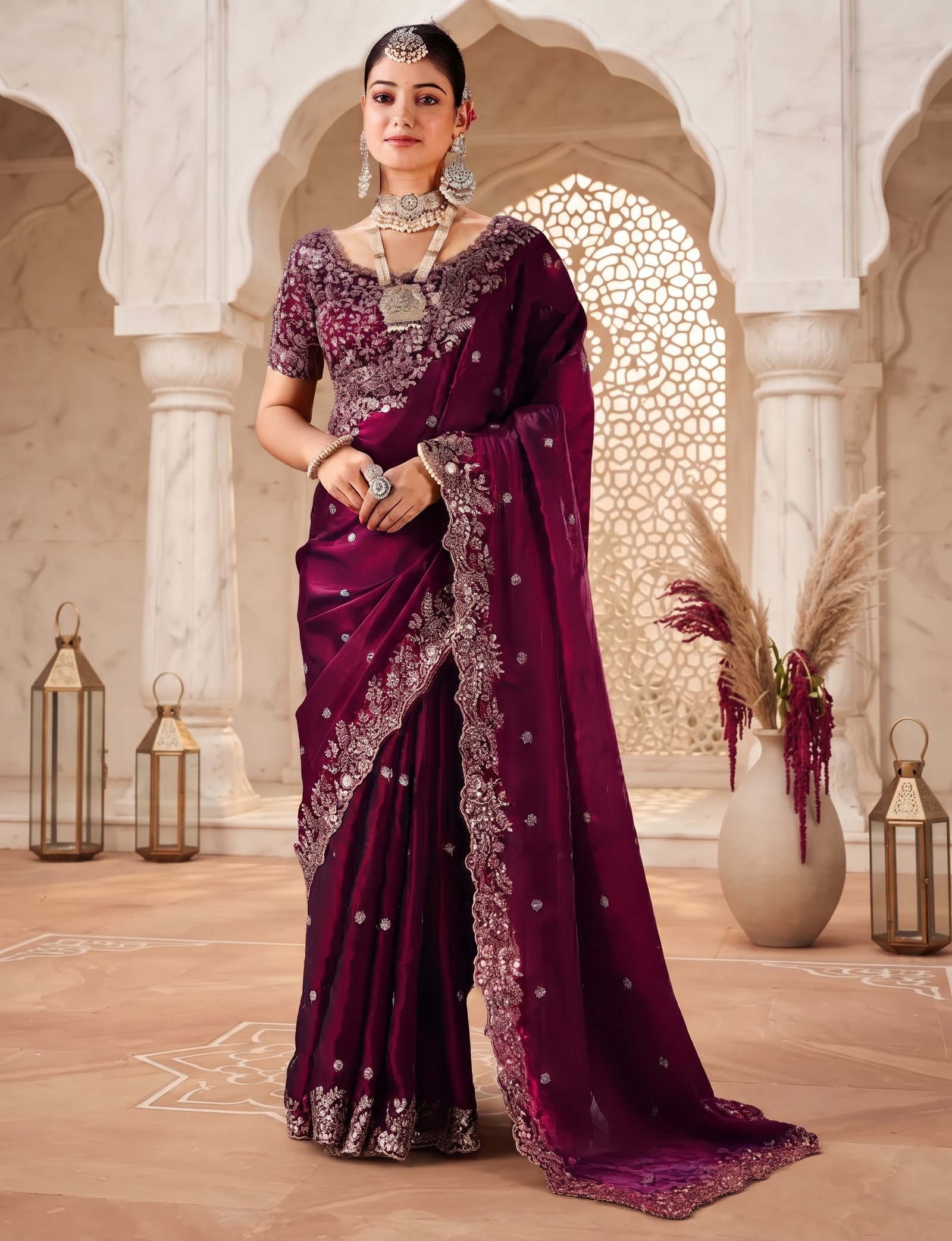 Fandy Satin Silk Sequence Embroidered Saree with FALL & PICO Stitched and Heavy Unstitched Blouse Piece – Festive, Party & Wedding Wear Ethnic Designer Saree
