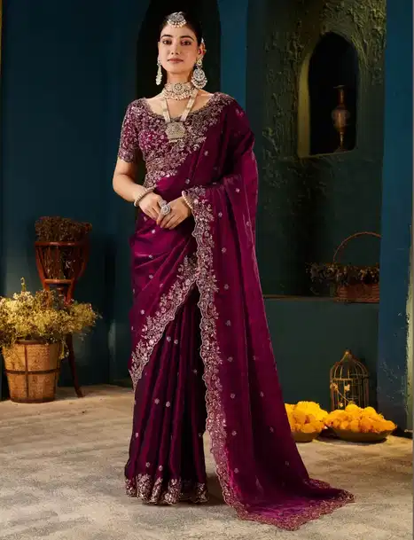 Fandy Satin Silk Sequence Embroidered Saree with FALL & PICO Stitched and Heavy Unstitched Blouse Piece – Festive, Party & Wedding Wear Ethnic Designer Saree