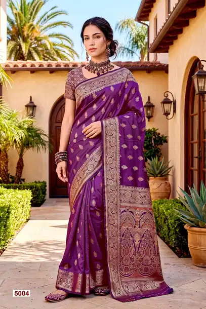 Designer Festive Wear Soft Silk Saree with Elegant Motifs, Pre-Stitched Fall & Pico | Vivirasmi