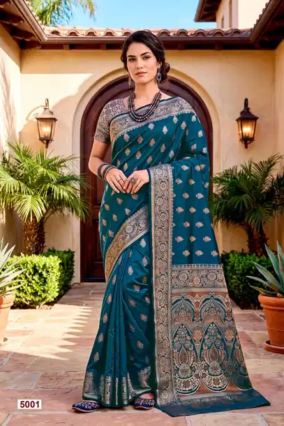 Designer Festive Wear Soft Silk Saree with Elegant Motifs, Pre-Stitched Fall & Pico | Vivirasmi