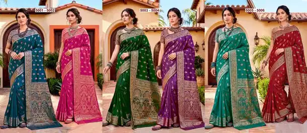 Designer Festive Wear Soft Silk Saree with Elegant Motifs, Pre-Stitched Fall & Pico | Vivirasmi