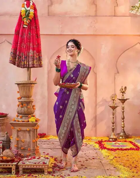 Traditional Silk Zari Woven Paithani Saree with Rich Pallu and Unstitched Blouse Piece