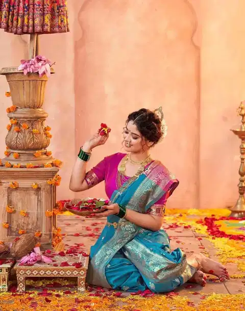 Traditional Silk Zari Woven Paithani Saree with Rich Pallu and Unstitched Blouse Piece